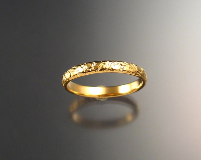 Yellow Gold wedding ring 2.7 wide x 1mm thick 14k Floral pattern Band ring made to order in your size Victorian wedding band