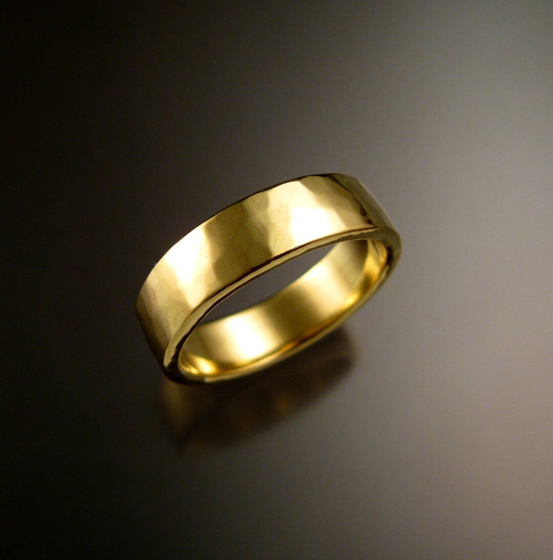 Green Gold Wedding Band 2x6mm Heavy 14k Rectangular Comfort Fit Mans