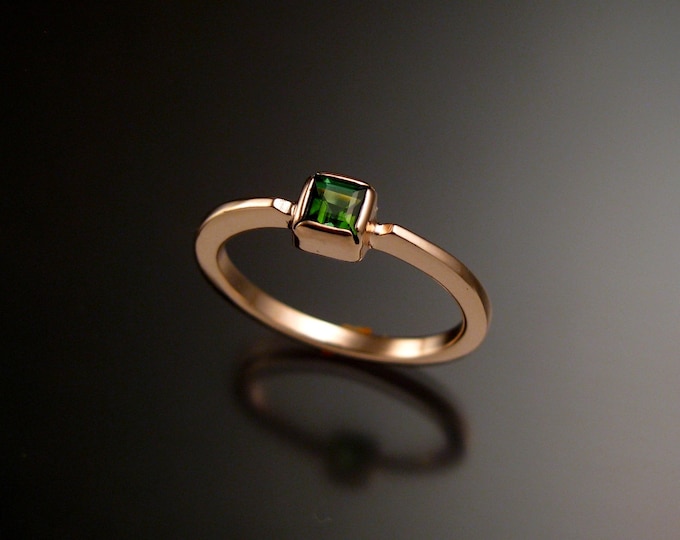 Green Tourmaline square stone stackable ring 14k Rose Gold handmade to order in your size
