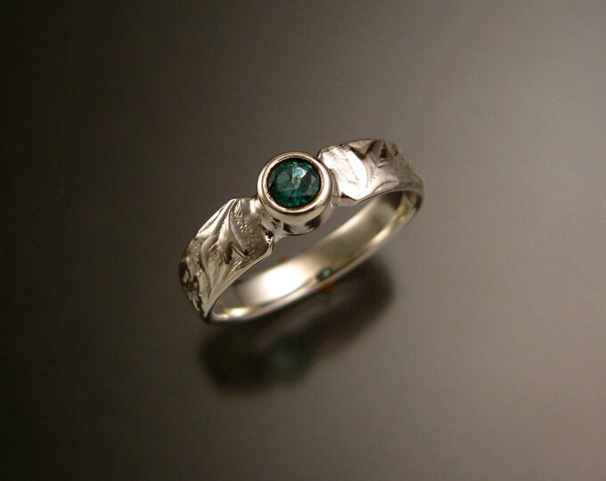 Emerald Sterling Silver Victorian flower and vine pattern bezel set ring made to order in your size