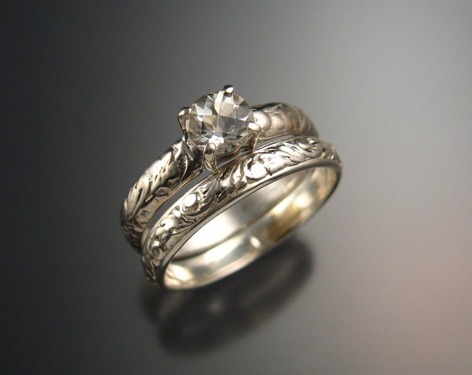 White Topaz Wedding set Sterling Silver Diamond substitute ring made to order in your size