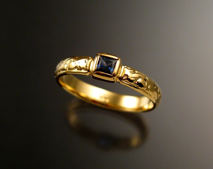 Sapphire Wedding ring 14k Yellow Gold Square cut Cornflower blue Natural Sapphire Victorian bezel set ring made to order in your size