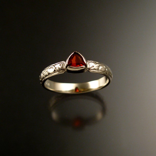 Fire Opal Triangle Wedding ring sterling silver Victorian bezel set stone engagement ring made to order in your size