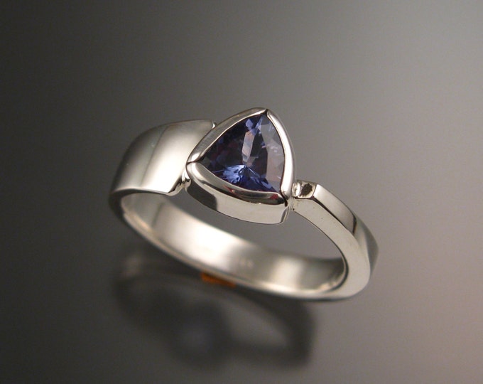Tanzanite triangle ring Sterling Silver Large Stone Asymetrical setting made to order in your Size