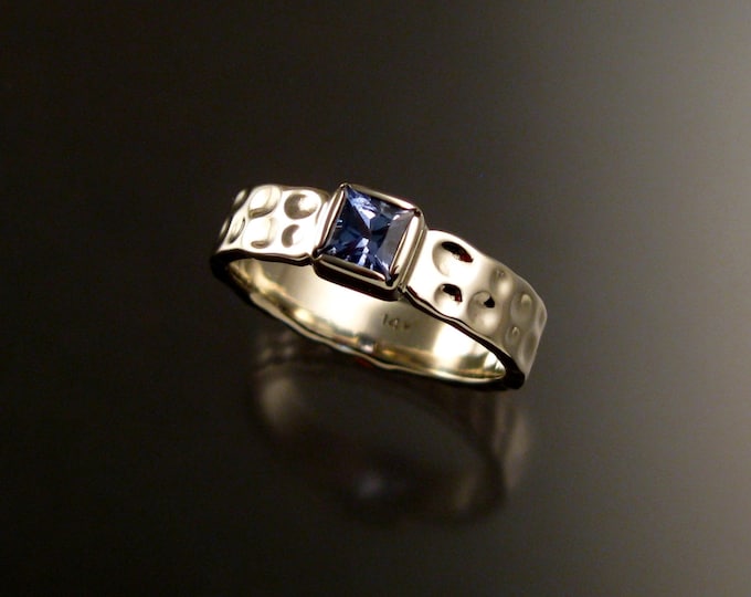 Sapphire square Moonscape ring handcrafted in 14k white gold made to order in your size