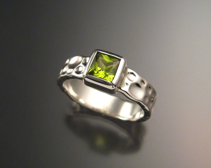 Peridot Moonscape Ring Sterling Silver square siccors cut stone made to order in Any Size