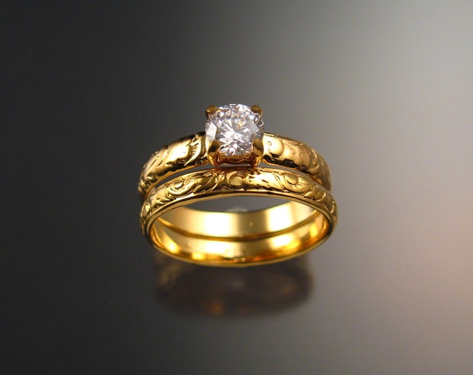 White Zircon Wedding set in 14k Yellow Gold Diamond substitute Victorian Engagement ring made to order in your size