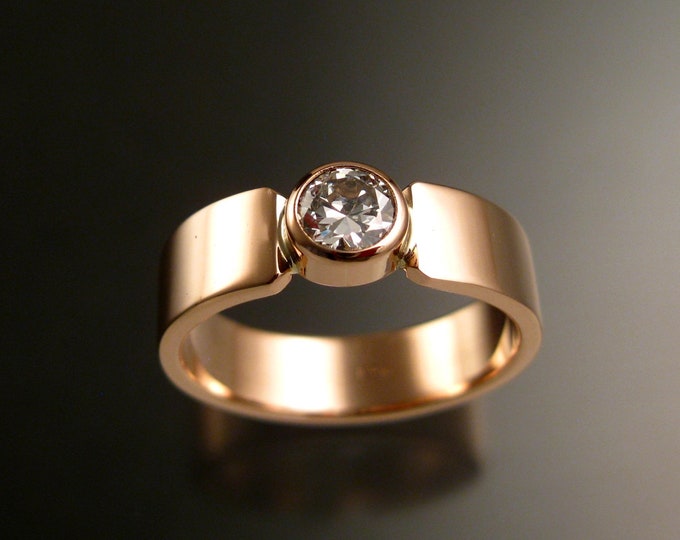 White Zircon 14k Rose Gold rectangular band wedding ring made to order in your size Diamond substitute conflict free Natural Gemstone