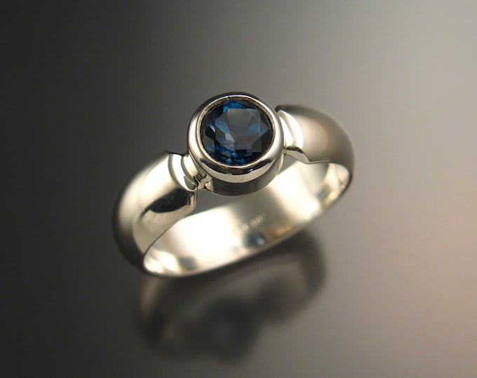 London Blue Topaz ring deep blue Sapphire substitute Sterling Silver handmade to order in your size