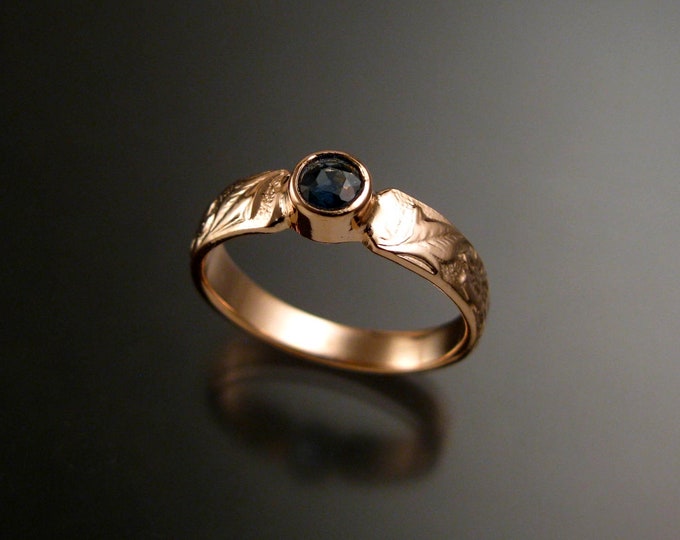 Sapphire 14k Rose Gold Victorian flower and vine pattern bezel set stone ring made to order in your size