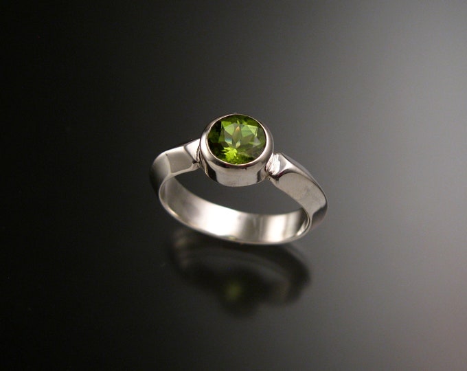 Peridot ring 14k White Gold Triangular band Made to order in your size