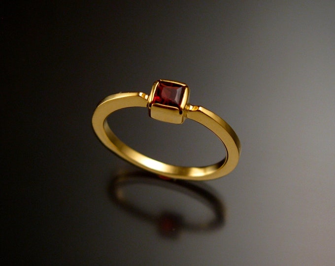 Garnet square stone stackable ring 14k Yellow Gold ring made to order in your size