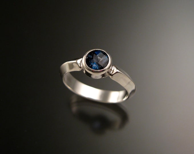 London Blue Topaz Sterling Silver handmade triangular band ring with bezel set stone stacking ring made to order in your size