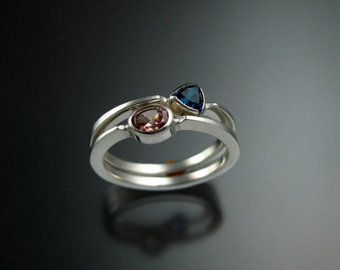 Stackable Mothers Birthstone ring set of two 14k white Gold premium birthstone stacking rings Made to order in your size