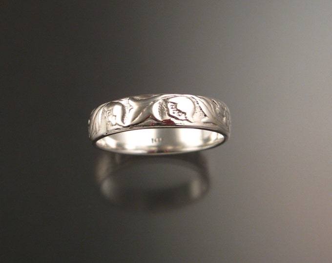 14k White Gold 4.7mm flower and vine pattern Band wedding ring made to order in your small size Victorian wedding band