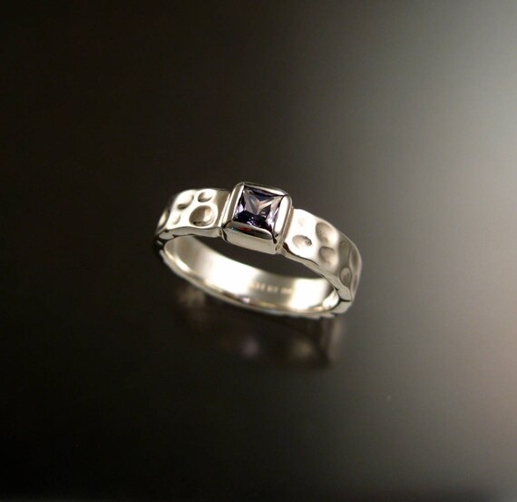 Stackable Ring Dyed Rose Quartz Sterling Silver Square Shape Hammered Texture Stackable Ring Dyed Rose Quartz Sterling Silver Square Shape Hammered Texture