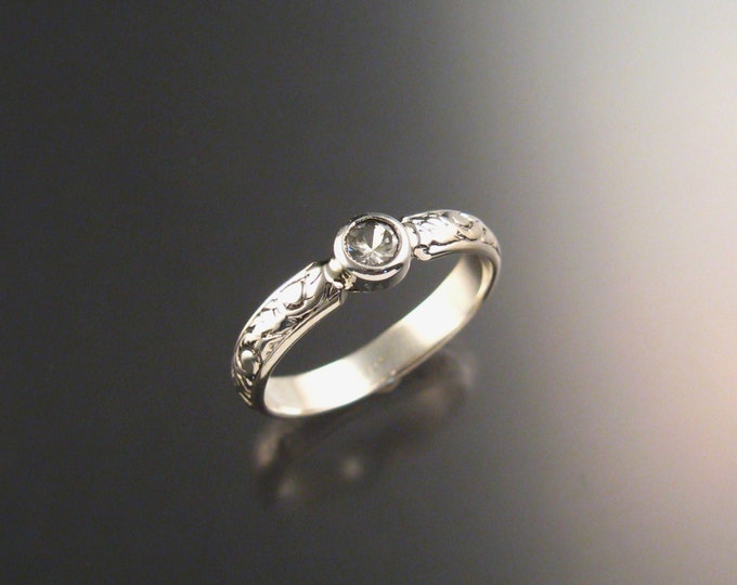 White Sapphire ring bezel set round stone Sterling silver made to order in your size