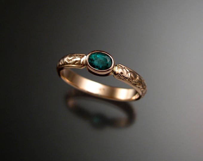 Emerald Wedding ring 14k rose Gold Victorian bezel set ring with 4x5 mm oval stone made to order in your size