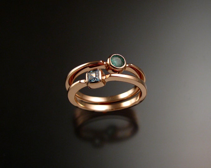 Stackable Mothers Birthstone ring set of two 14k Rose Gold premium birthstone stacking rings Made to order in your size