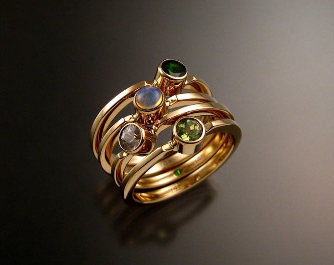 Stackable Mothers ring set of Four 14k Yellow Gold natural Birthstone rings Made to order in your size