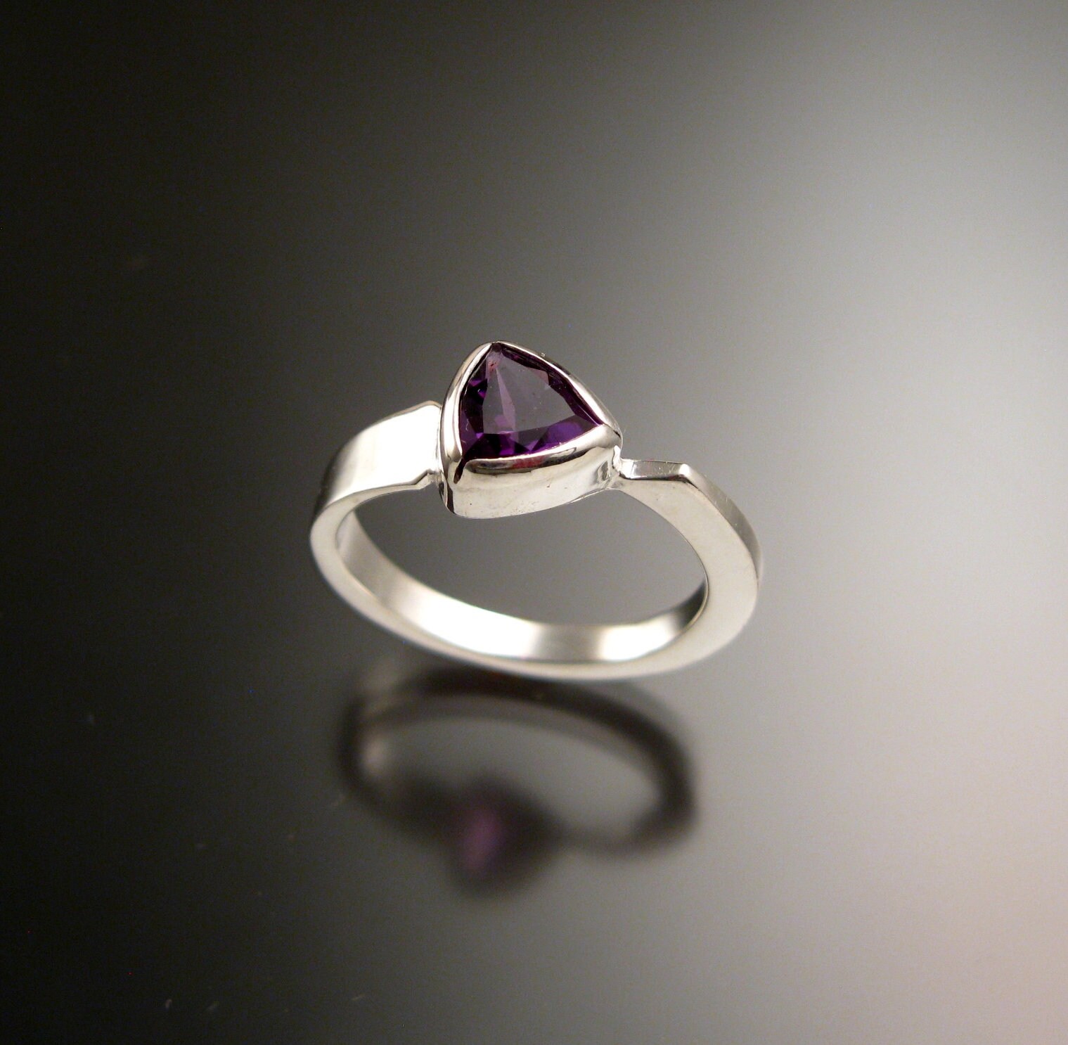 Amethyst triangle ring Sterling Silver bezel set Stone Asymmetrical ...