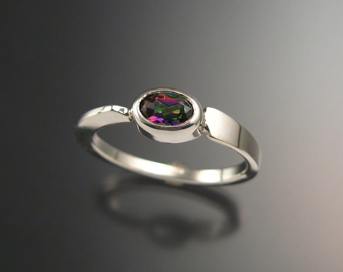 Mystic Topaz  Ring Sterling Silver Asymmetrical stackable ring Hand crafted in your size