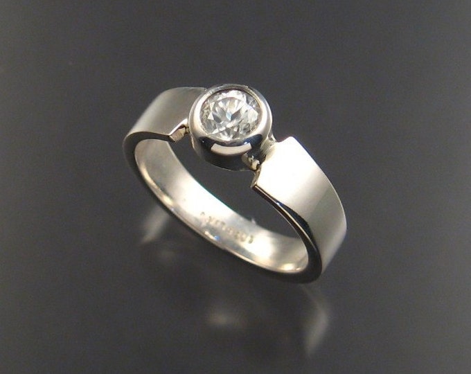 White Zircon ring Sterling Silver diamond substitute bezel set stone made to order in your size