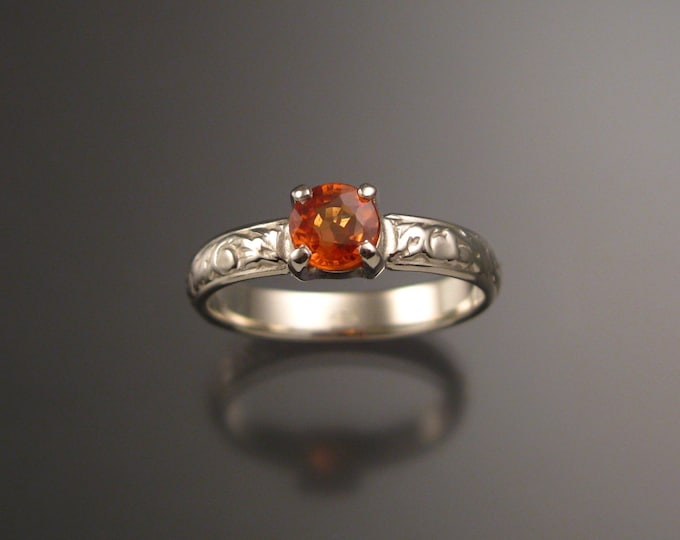 Orange Sapphire Natural 5mm round Wedding engagement ring 14k White Gold Victorian Padparadscha ring made to order in your size