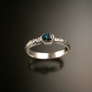 Blue Zircon ring Sterling silver Blue Diamond substitute with bezel set stone made to order in your size