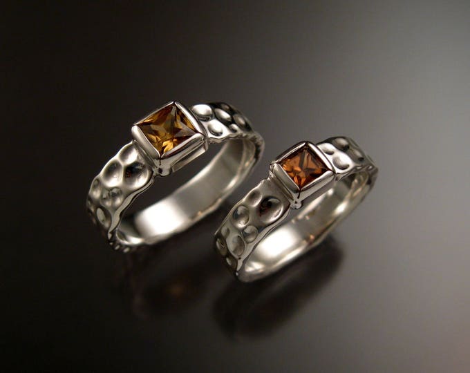 Zircon square Moonscape His and Hers two ring set Chocolate Diamond substitute handmade in Sterling Silver made to order in your size