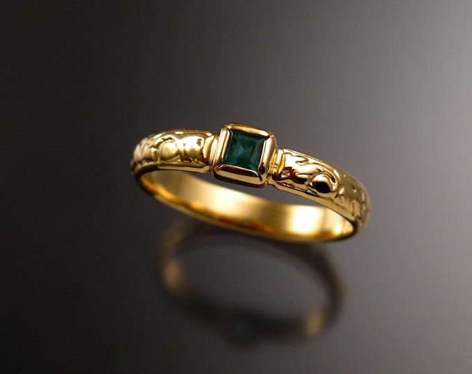 Emerald square  Wedding ring 14k Yellow Gold Victorian bezel set ring made to order in your size