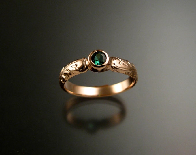 Green Tourmaline 4mm round Wedding ring 14k Rose Gold ring made to order in your size