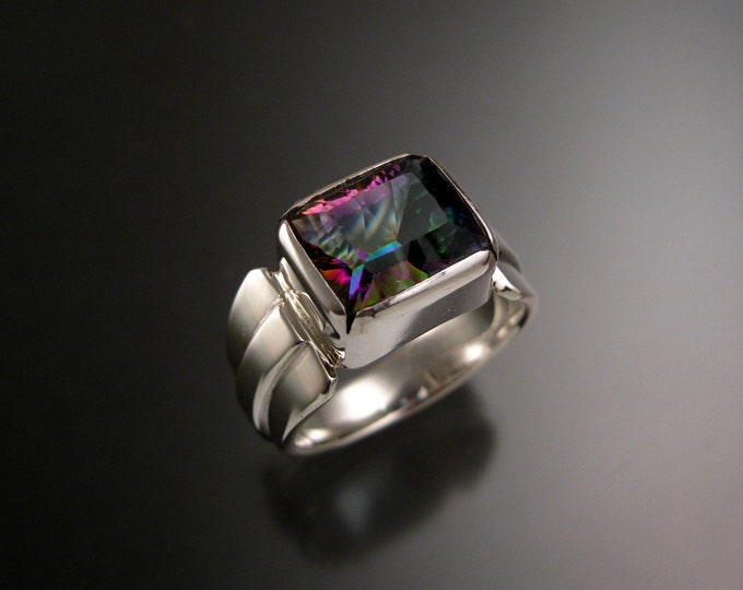 Mystic Topaz ring Fantasy cut Rectangle ring made to order in your size sturdy silver band ring