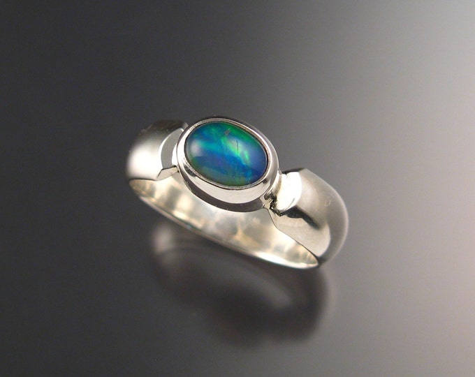 Opal Ring with wide low dome smooth band size 8