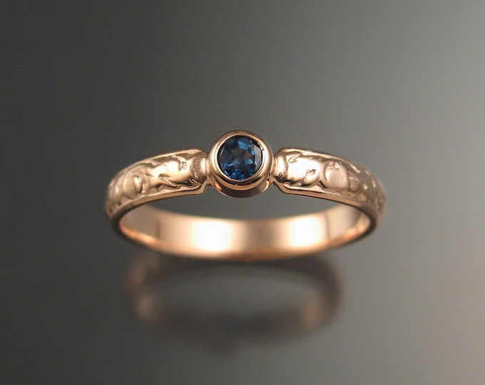 Sapphire Wedding ring 14k rose Gold Victorian bezel set deep blue Sapphire ring made to order in your size