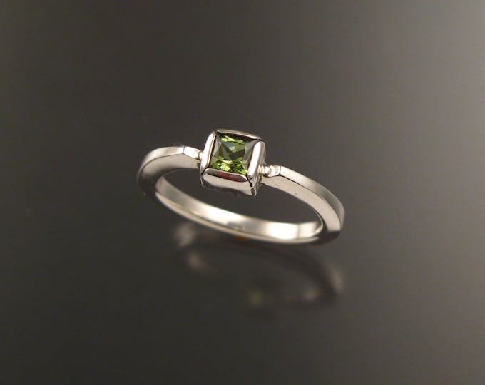 Natural Peridot square stone stackable ring Sterling Silver handmade to order in your size