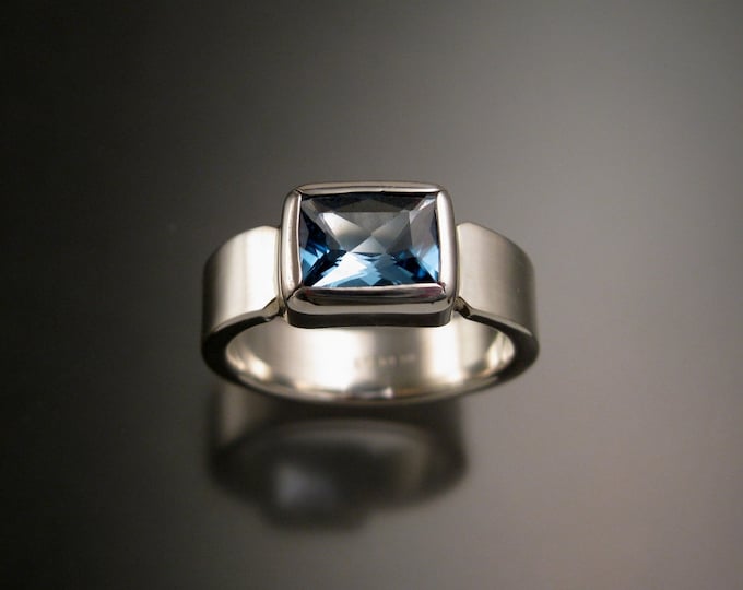 Blue Topaz large Rectangular stone Sterling Silver ring handmade to order in your size