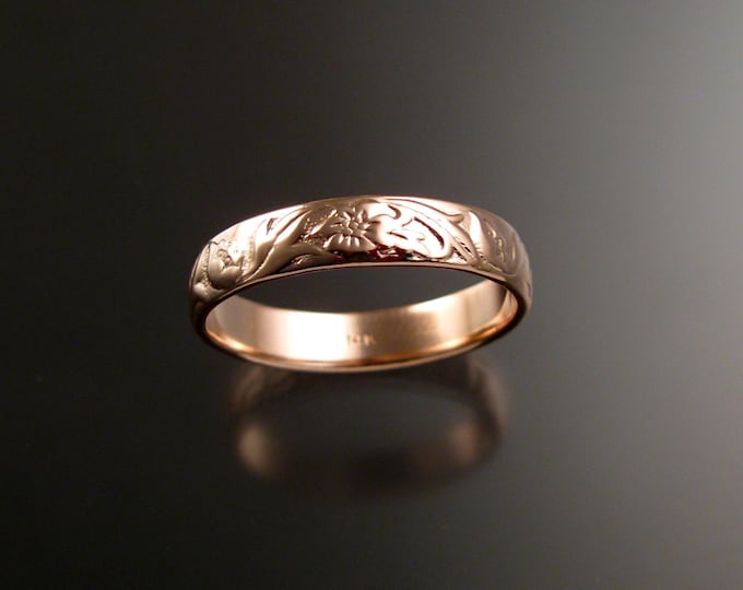 Rose Gold 4.7mm flower and vine pattern Band 14k gold wedding ring made to order in your large size Victorian wedding band