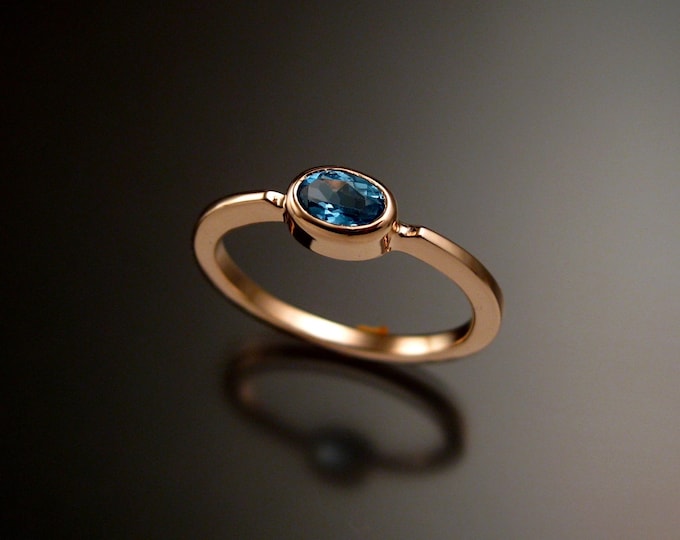 Blue Topaz 4x6mm oval stone ring 14k Rose Gold stacking ring Made to order in your size