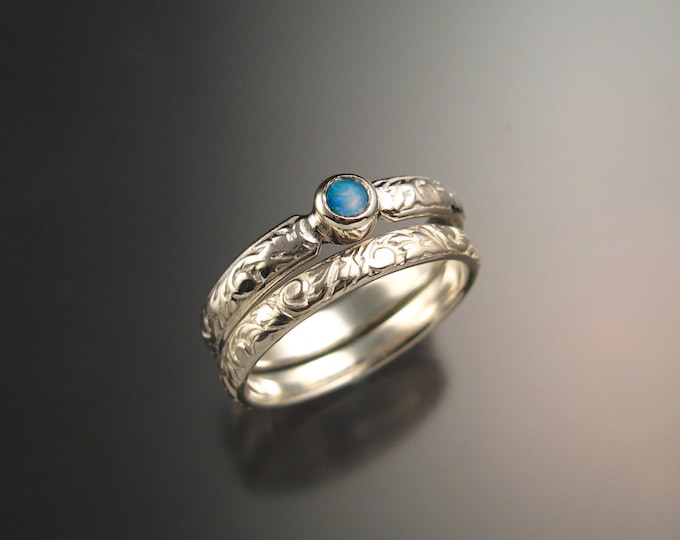 Opal Wedding set sterling silver Victorian bezel set two ring set made to order in your size
