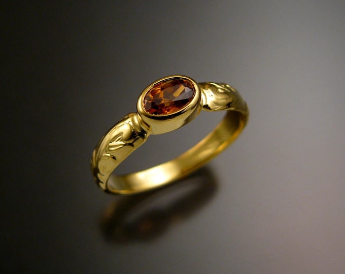 Red Zircon 4x6mm Oval Wedding ring 14k Green Gold ring made to order in your size
