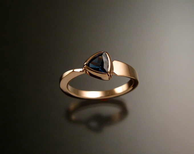 London Blue Topaz Triangle asymmetrical 14k Rose Gold ring made to order in your size