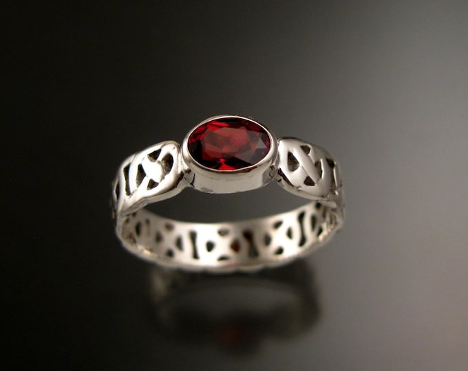 Garnet Celtic band Wedding ring handcrafted in Sterling Silver Ruby Substitute ring made to order in your size