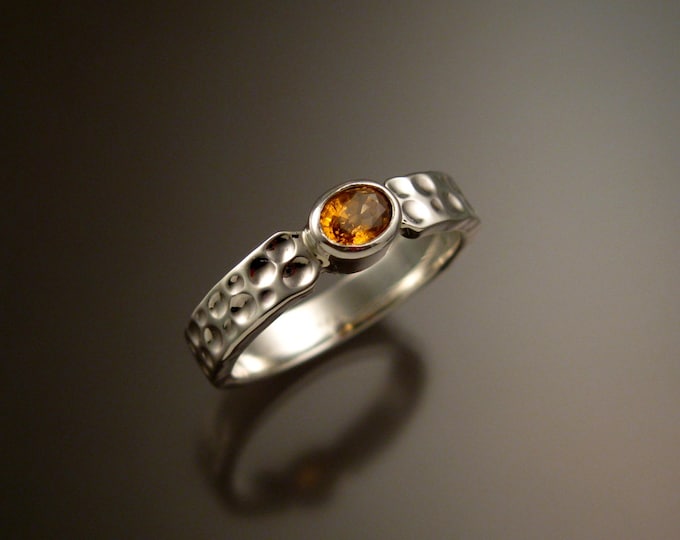 Orange Garnet and Sterling Silver ring with Moonscape band made to order in your size