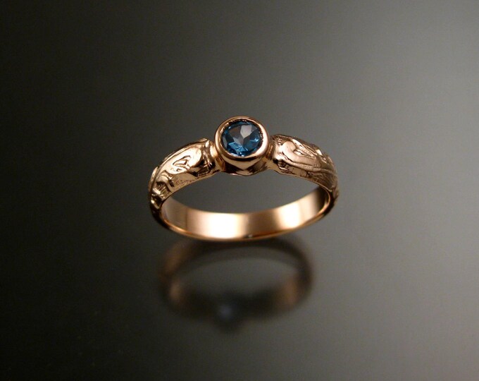 Blue Topaz 4mm round Wedding ring 14k Rose Gold ring made to order in your size