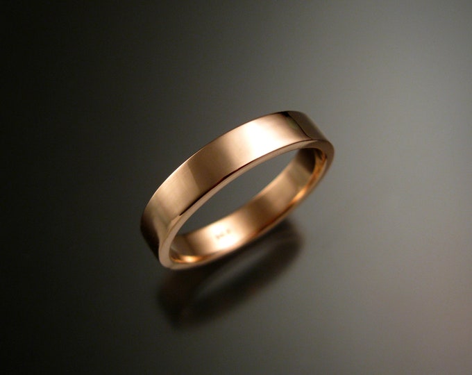 Rose Gold 1.5 mm x 4mm rectangular 14k comfort fit Bright finish Wedding band Handmade in your size ring band