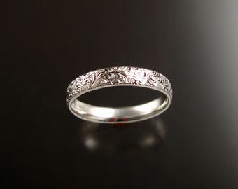 Ring band Sterling silver Victorian fine Floral pattern Wedding Ring made to order in your size