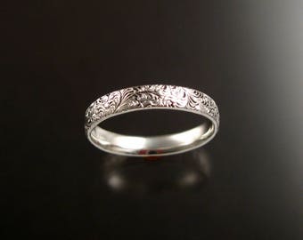 Ringband Sterlingzilver Victoriaans fijn bloemmotief trouwring op bestelling gemaakt in jouw maat