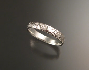 White Gold 14k 3.6mm Vine and Flower pattern Band wedding ring made to order in your size Victorian wedding band