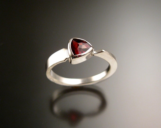 Garnet triangle ring Sterling Silver bezel set Stone Asymmetrical setting made to order in your Size